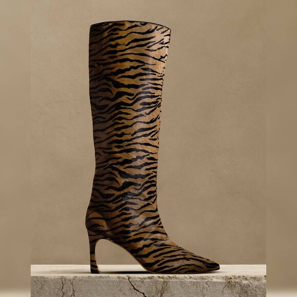 Alexandre Birman Kyra Brown Haircalf Zebra Knee-High Boots - Picture 1 of 12